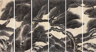 王概 壬申（1692年）作 通景松树 六条屏